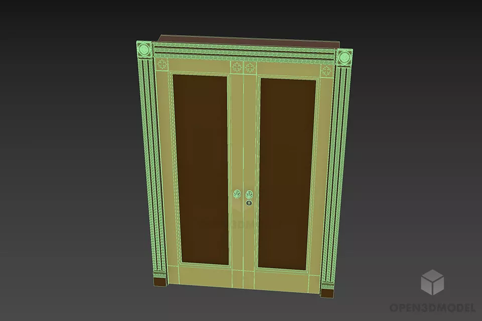 Carved Wood Door With Handle 3d model 3