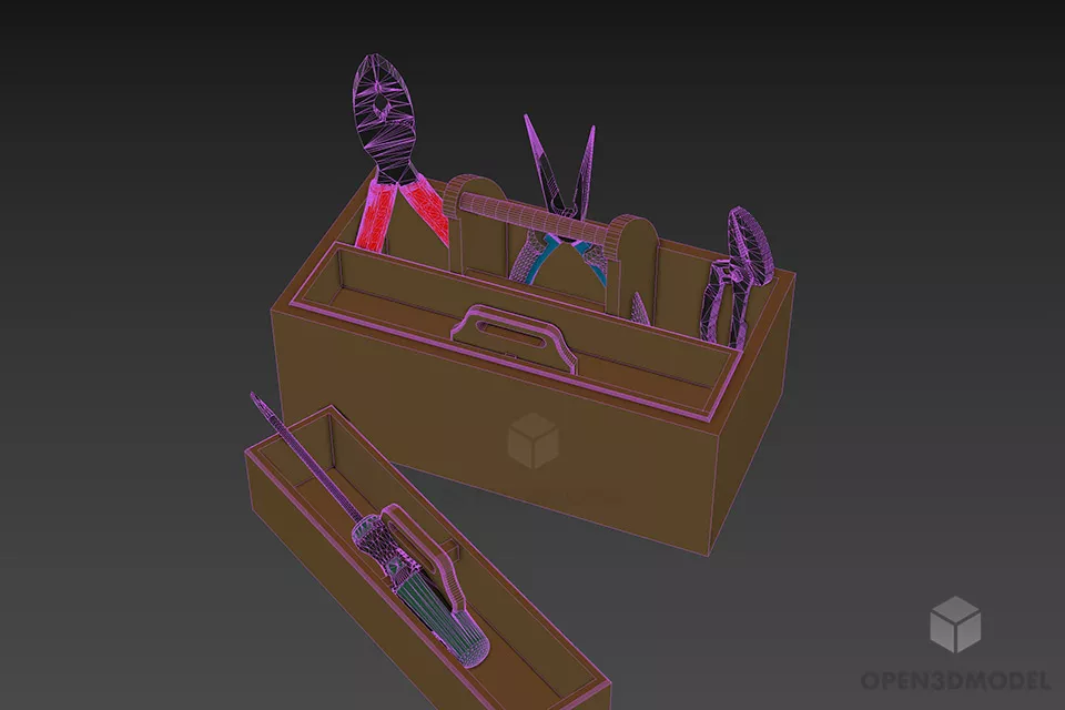 Household Wooden Toolbox 3d model 3