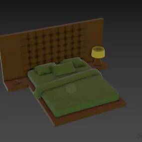 Hotel Double Bed With Tufted Upholstery Back 3d model
