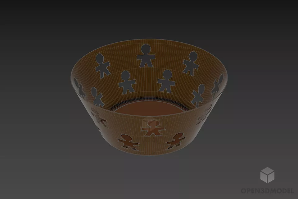 Brass Basket With Decorative Holes 3d model 2