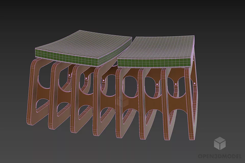 Wood Chair Rocking Stool 3d model 3