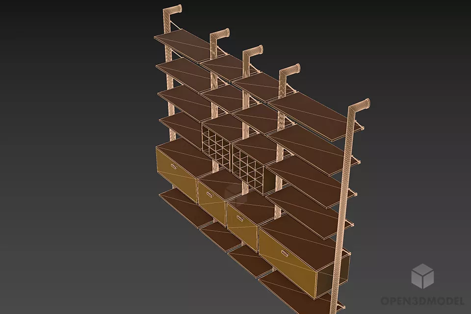 Wooden Shelf Cabinet With Under Drawers 3d model 2