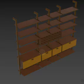 Wooden Shelf Cabinet With Under Drawers 3d model