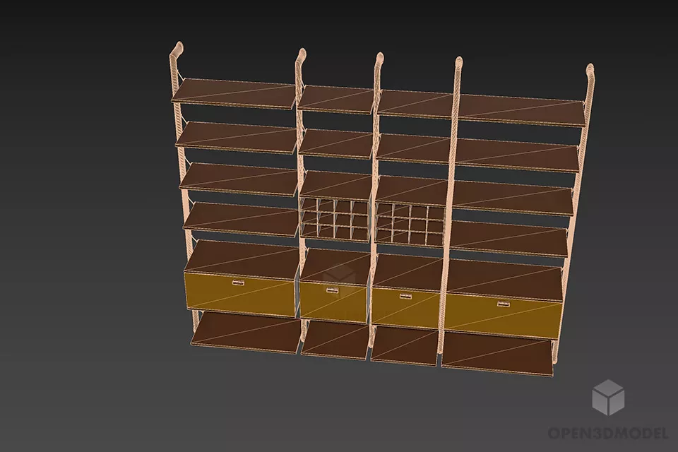 Wooden Shelf Cabinet With Under Drawers 3d model 3
