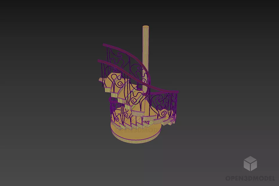 Twist Stair With Iron Handrail 3d model 2