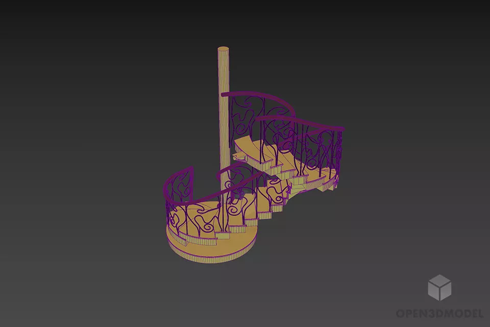 Twist Stair With Iron Handrail 3d model 3