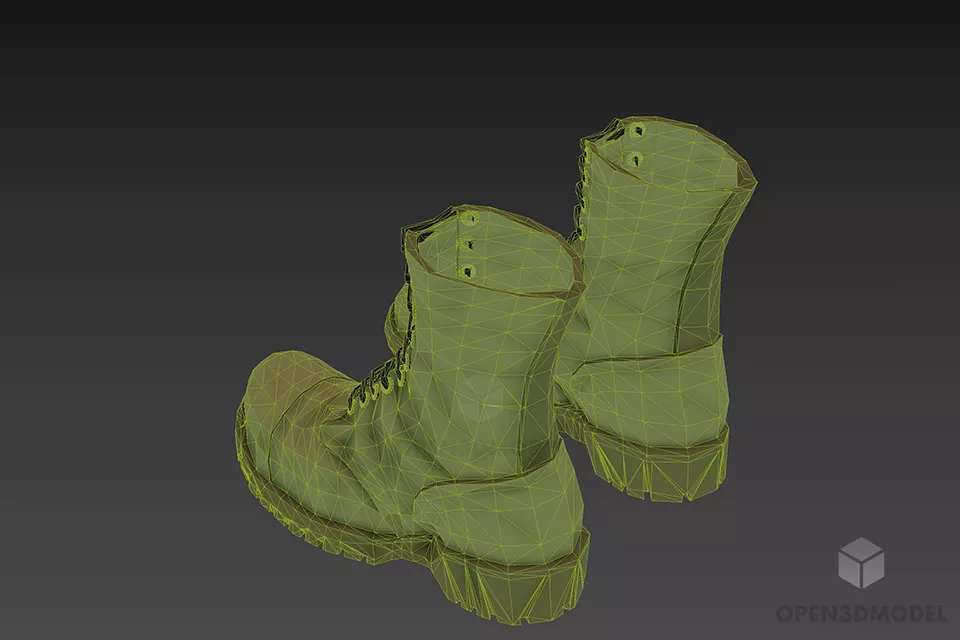 Black Boot Leather Shoes 3d model 2