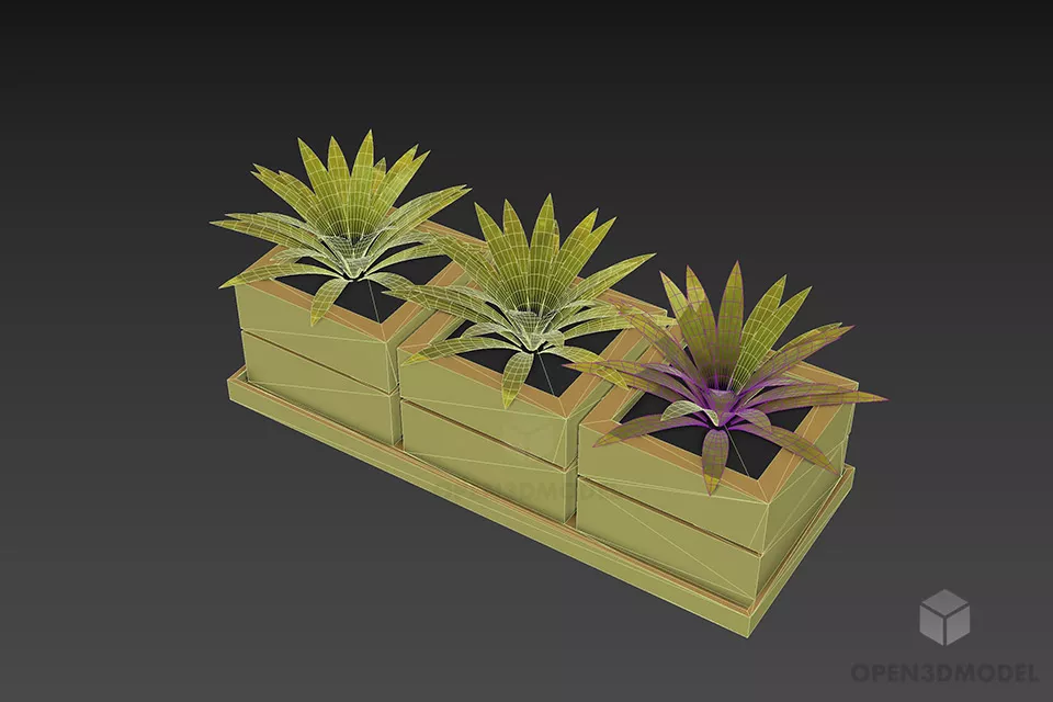 Flower Plant Pot Triple Set 3d model 3