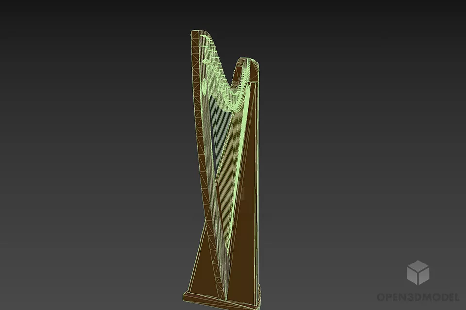 Wooden Harp Instrument 3d model 2