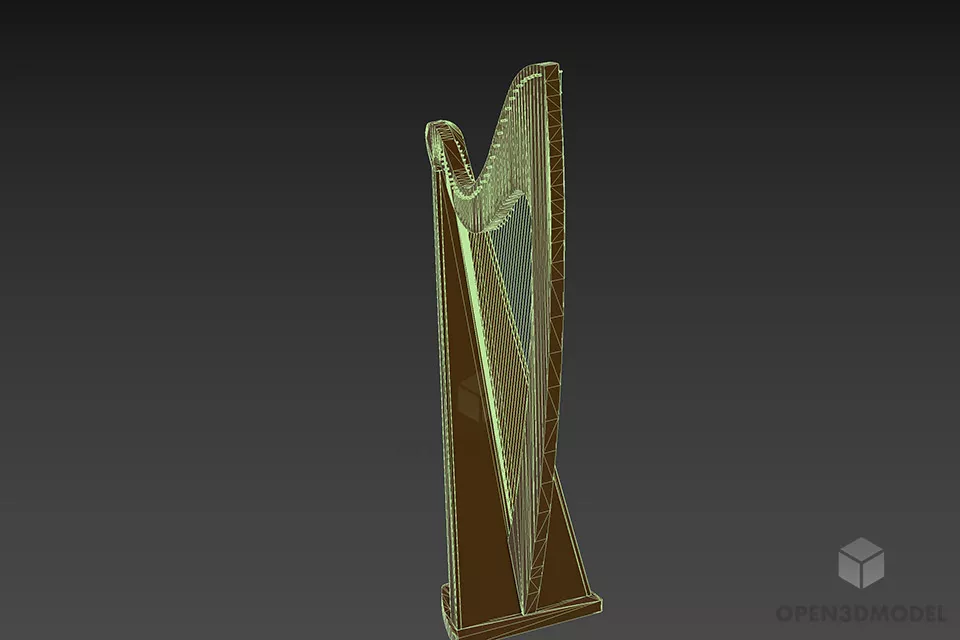 Wooden Harp Instrument 3d model 3