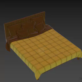 Hotel Bed With Wooden Legs 3d model