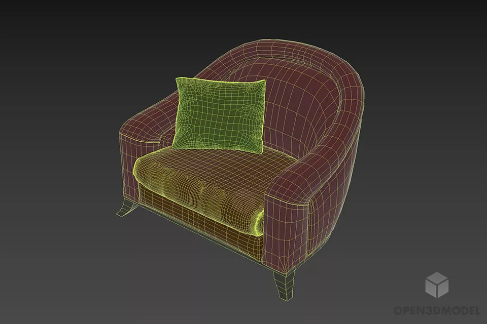 Curved Back Armchair With Cushion 3d model 2
