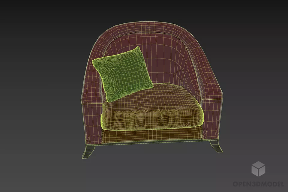 Curved Back Armchair With Cushion 3d model 3