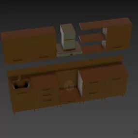 Side Mini Kitchen With Oven And Hood 3d model