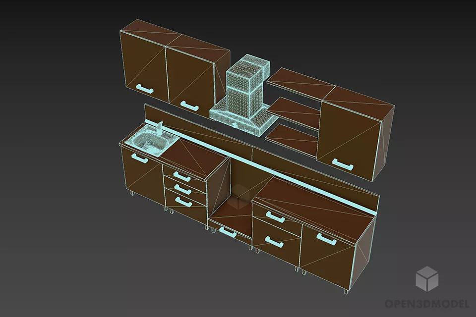 Side Mini Kitchen With Oven And Hood 3d model 3