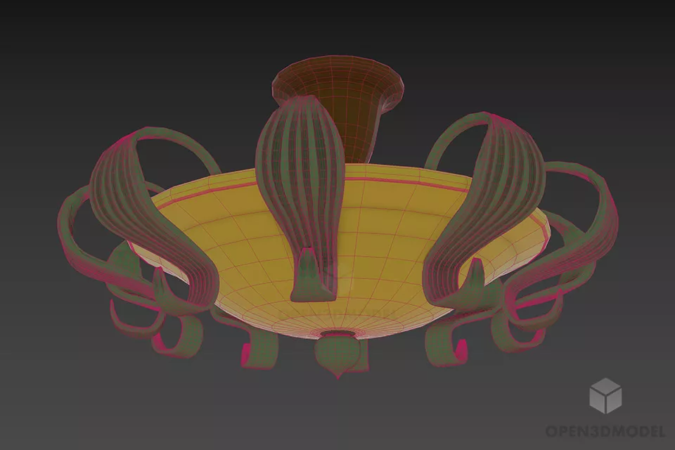 Curved Glass Shade Pendant Lamp 3d model 2