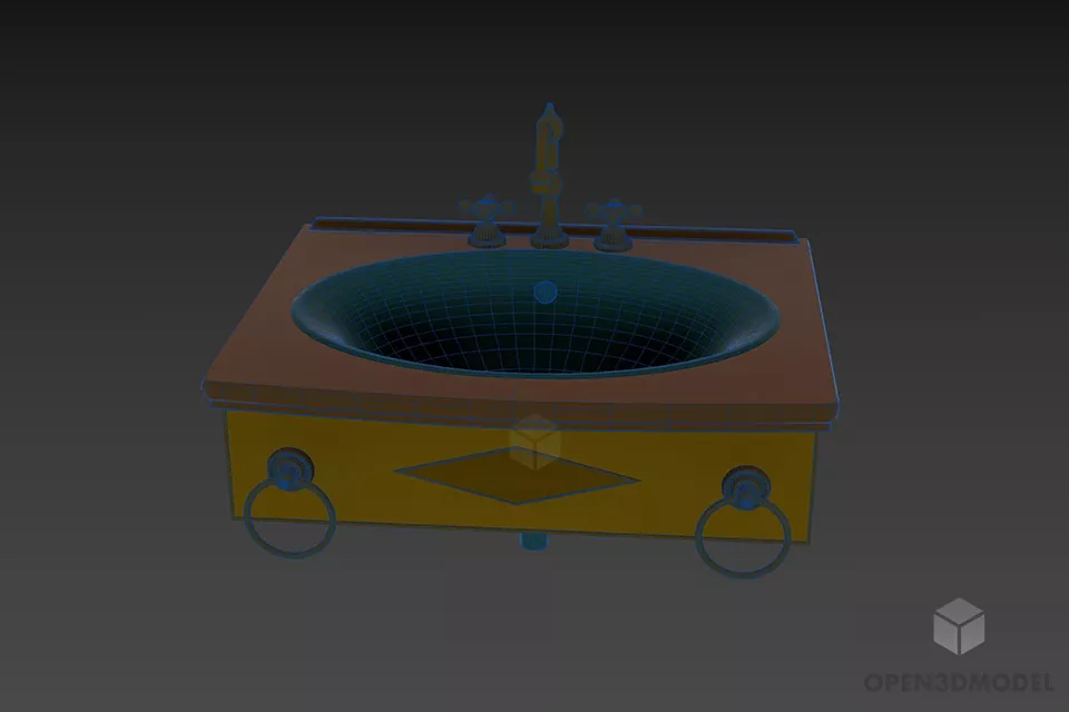 Kitchen Sink Antique Drawer Combine 3d model 3