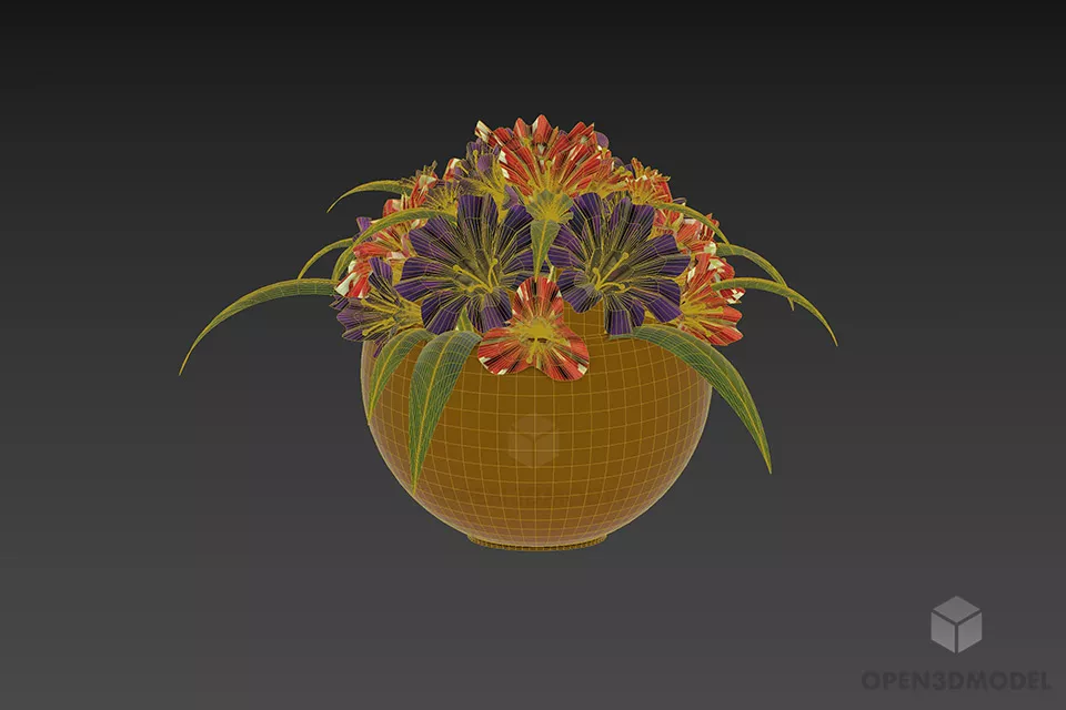 Vase Of Flowers Purple And Blue 3d model 2