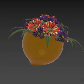 Vase Of Flowers Purple And Blue 3d model