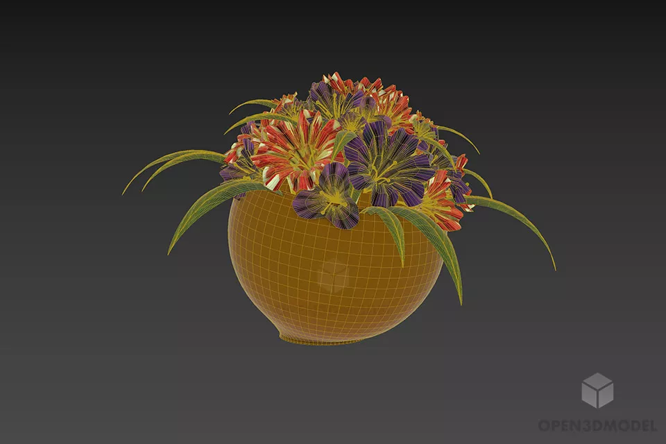 Vase Of Flowers Purple And Blue 3d model 3