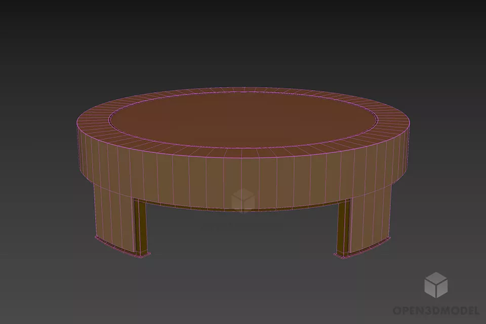 Round Wood Table, Low Coffee Table 3d model 2