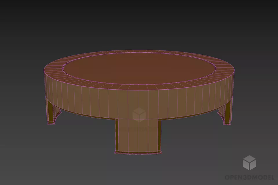 Round Wood Table, Low Coffee Table 3d model 3