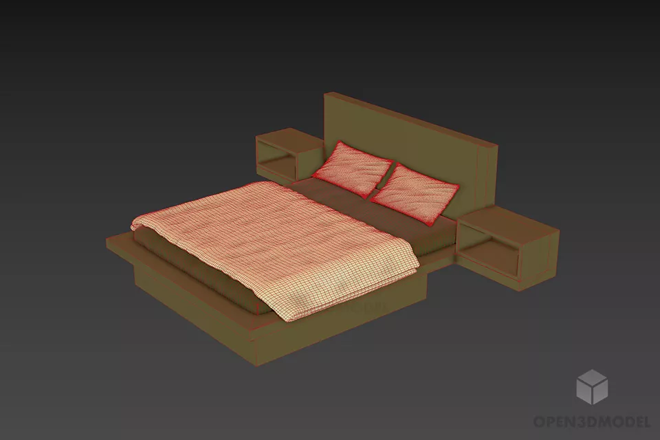 Hotel Modern Bed With Strip Blanket 3d model 2
