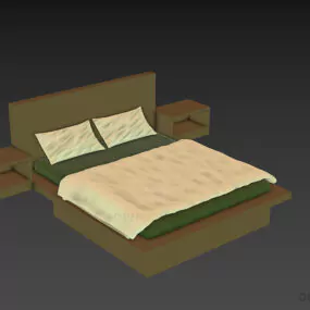 Hotel Modern Bed With Strip Blanket 3d model