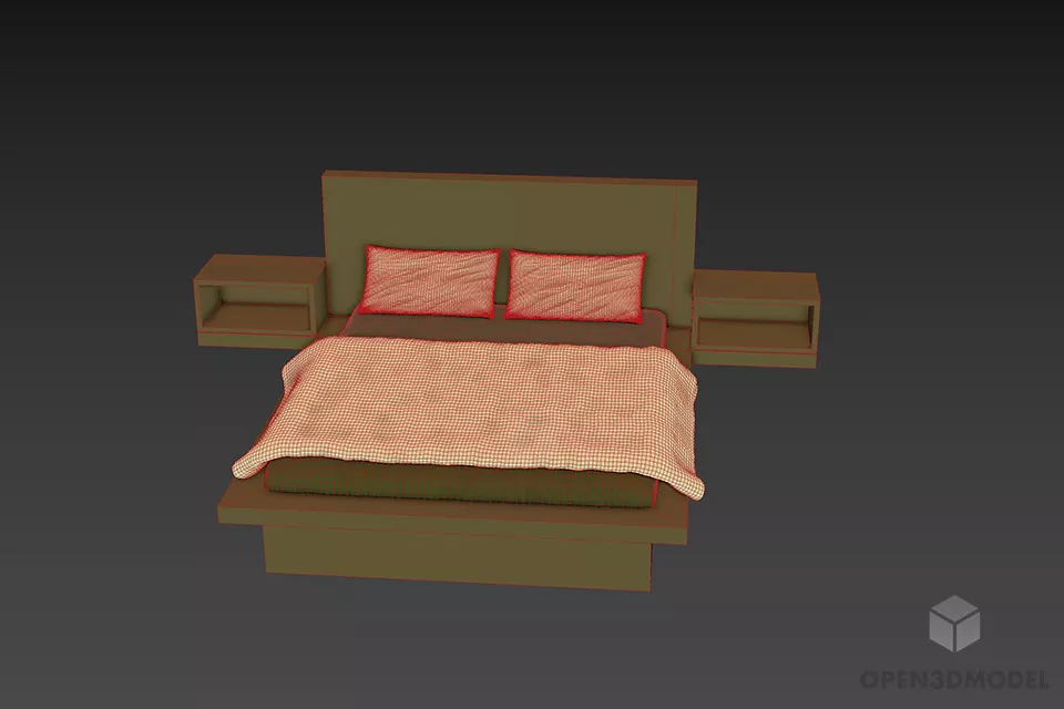 Hotel Modern Bed With Strip Blanket 3d model 3
