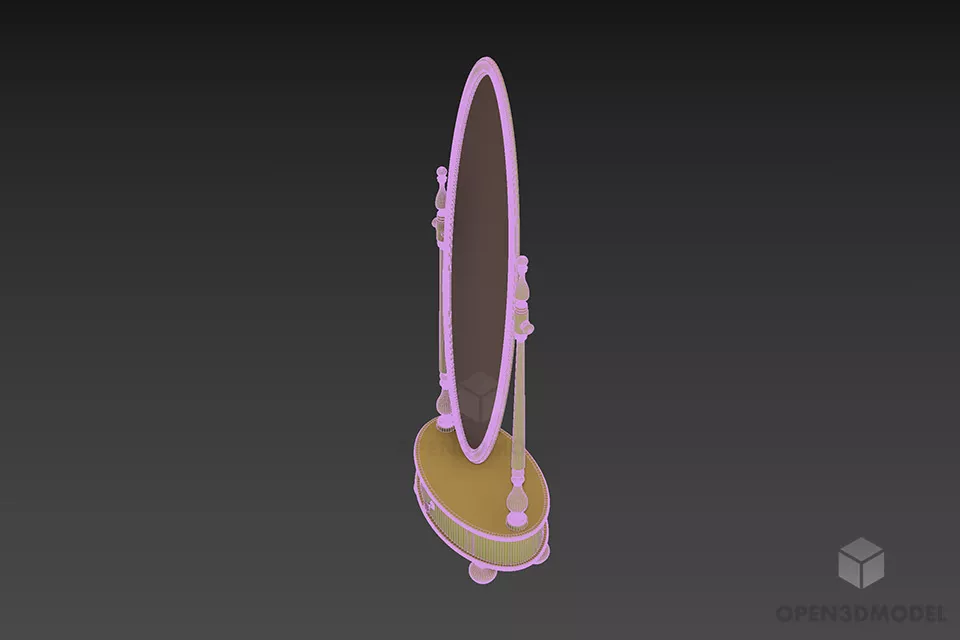 Oval Mirror On Antique Stand Drawers 3d model 2