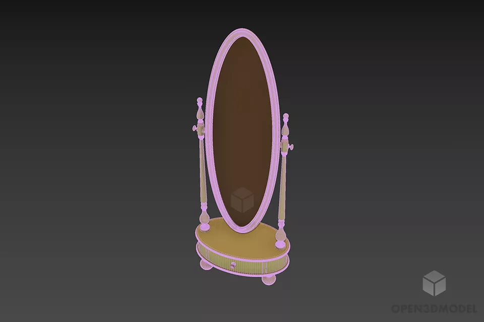 Oval Mirror On Antique Stand Drawers 3d model 3