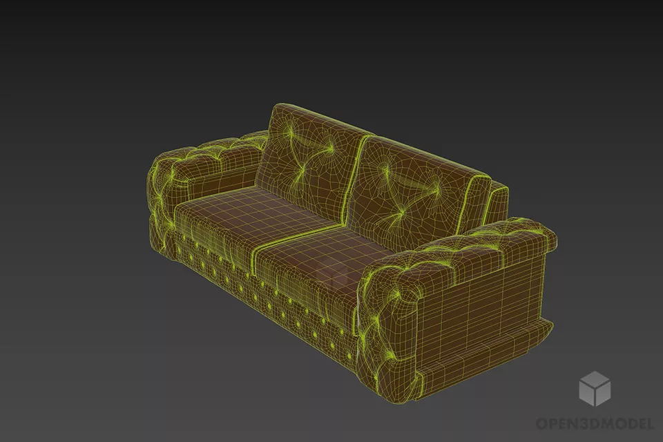 Modern Sofa Brown Tufted Leather 3d model 2