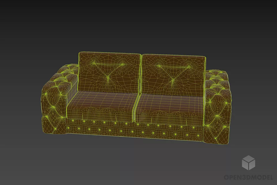 Modern Sofa Brown Tufted Leather 3d model 3