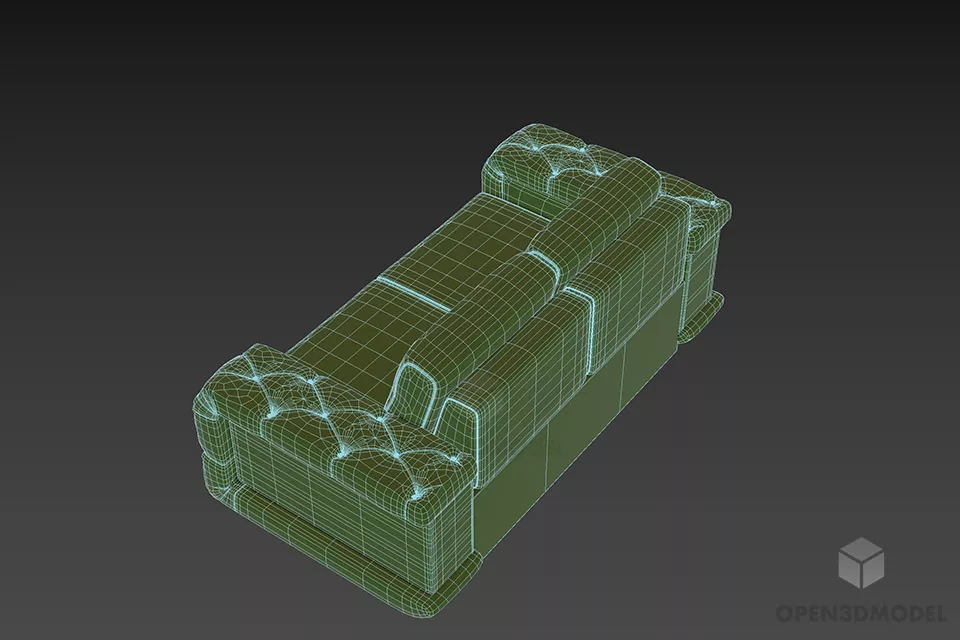 Leather Sofa Tufted Back 3d model 2