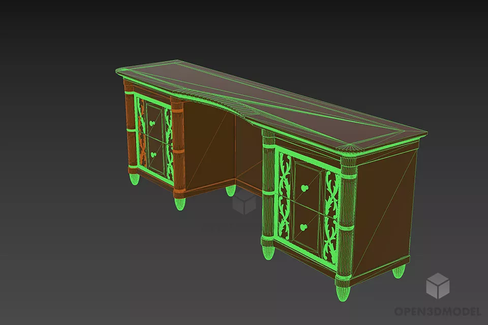 Antique Dressing Table With Side Cabinet 3d model 2