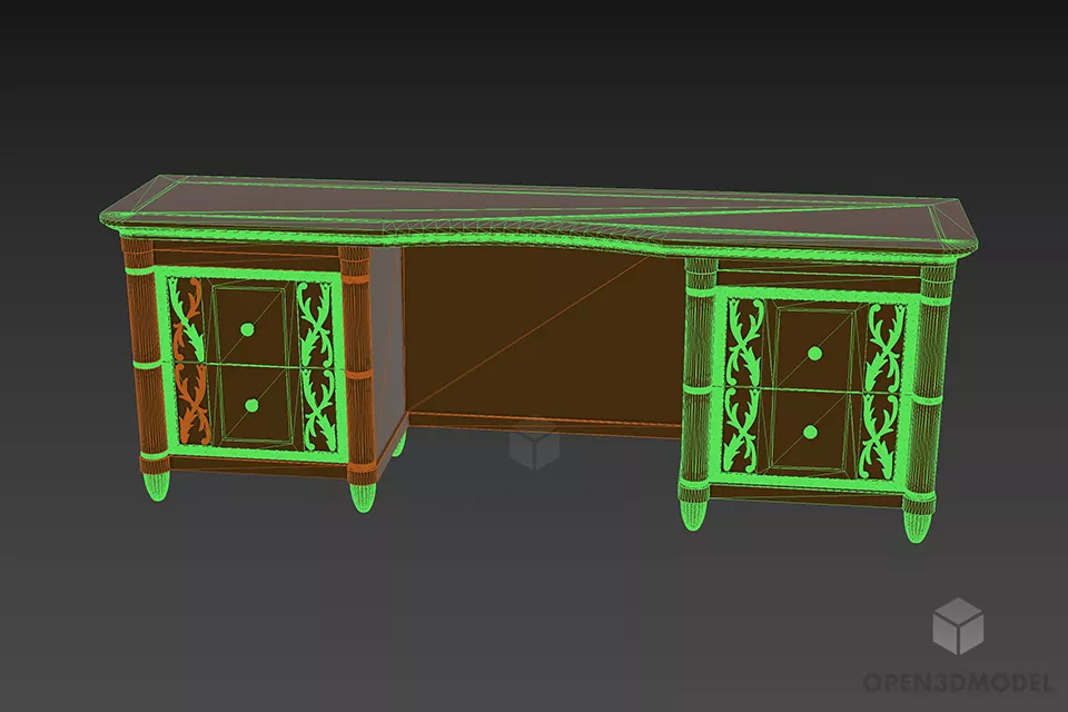 Antique Dressing Table With Side Cabinet 3d model 3