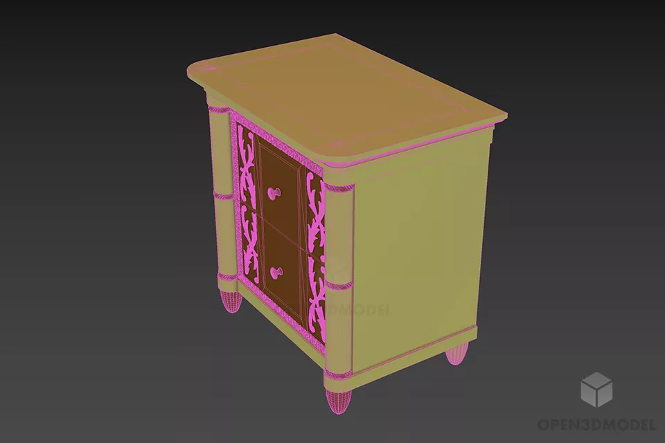 Antique Wood Nightstand With Craved Door 3d model 2