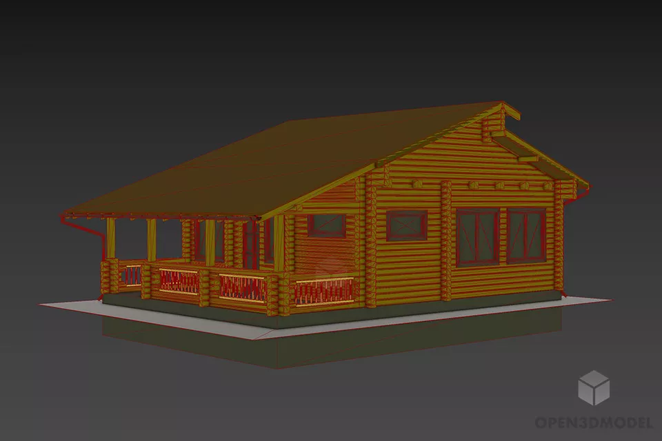 Simple Wood House With Clay Roof 3d model 2