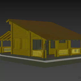 Simple Wood House With Clay Roof 3d model