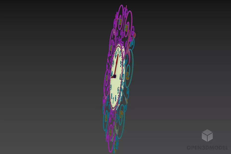 Antique Floral Clock Digital Dial 3d model 2
