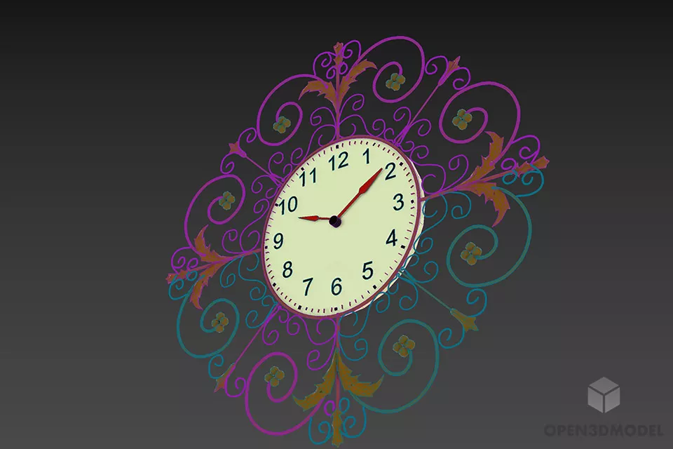 Antique Floral Clock Digital Dial 3d model 3