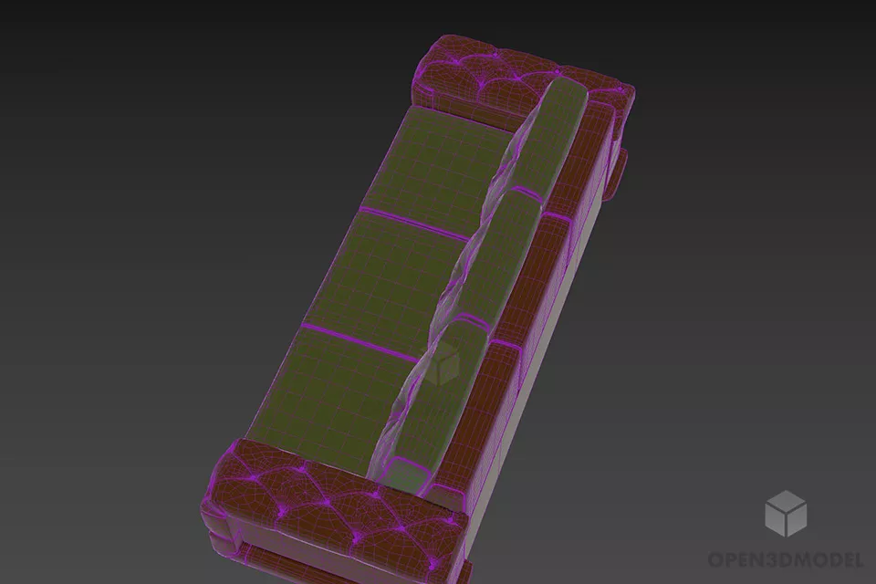 Upholstery Tufted Sofa Three Seats 3d model 2