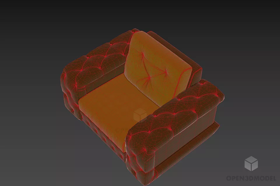 Upholstery Tufted Armchair Leather Finished 3d model 2