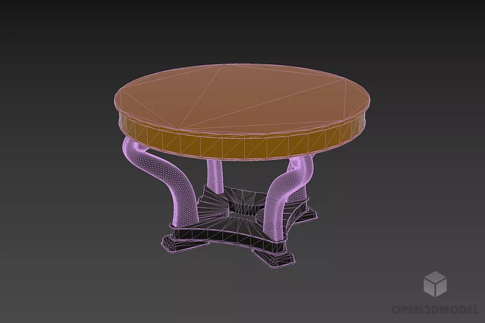 Wood Coffee Table, Curved Leg 3d model 2