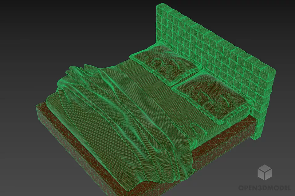 Hotel Tufted Double Bed With Blanket 3d model 2