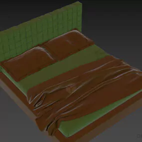Hotel Tufted Double Bed With Blanket 3d model