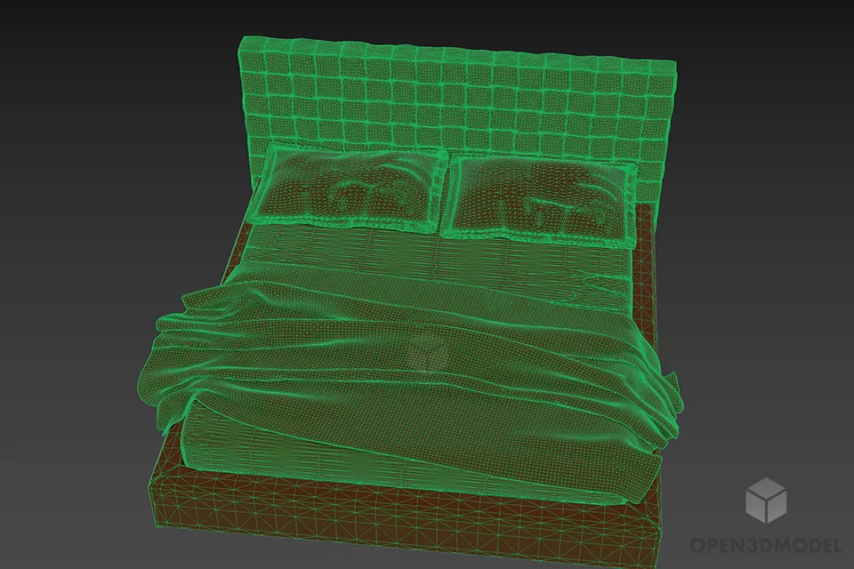 Hotel Tufted Double Bed With Blanket 3d model 3