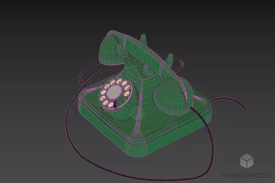 Vintage Rotary Phone With Wire 3d model 3
