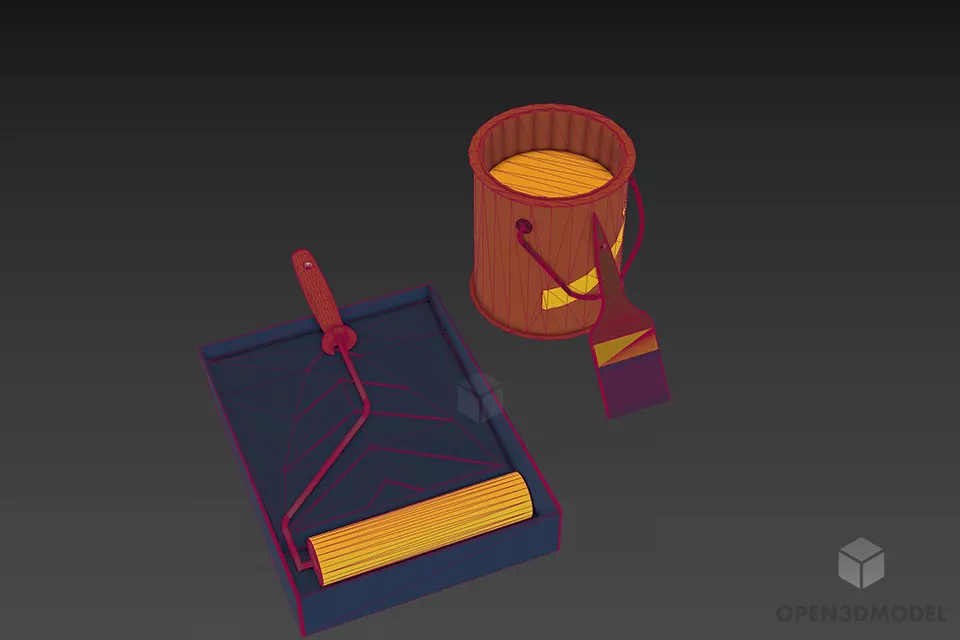 Painter Accessories Painter, Brush, Bucket, Tray 3d model 2