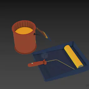 Painter Accessories Painter, Brush, Bucket, Tray 3d model